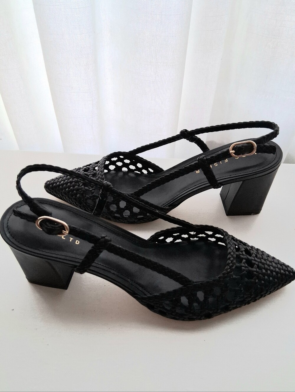 Marc Fisher Black Woven Slingback Block Heels Retail $160 8M